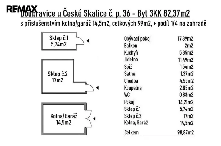 Prodej bytu 3+kk, Rychnovek - Doubravice u České Skalice, 82 m2