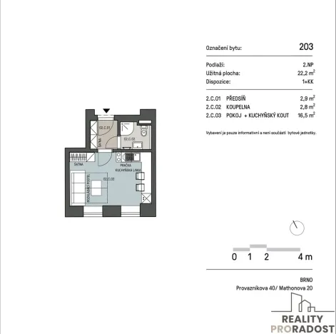 Pronájem bytu 1+kk, Brno, Mathonova, 19 m2