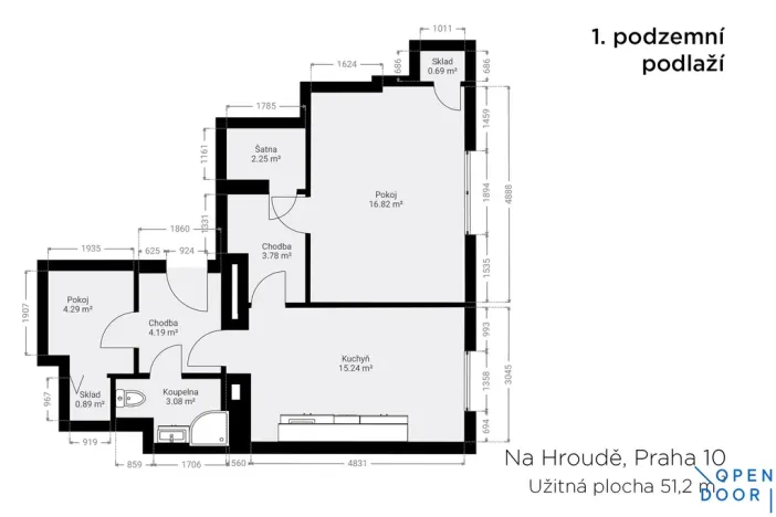 Pronájem bytu 2+kk, Praha - Strašnice, Na hroudě, 51 m2