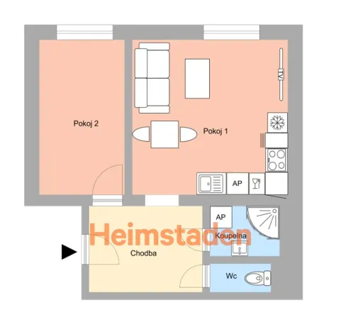 Pronájem bytu 2+kk, Ostrava - Poruba, Alšova, 37 m2