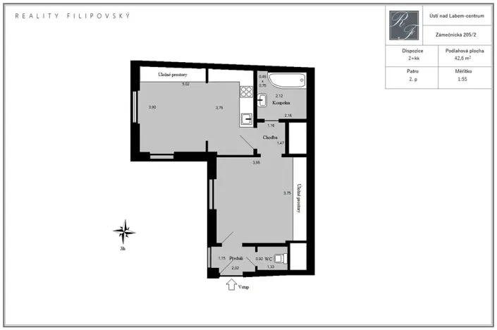 Prodej bytu 2+kk, Ústí nad Labem, Zámečnická, 43 m2
