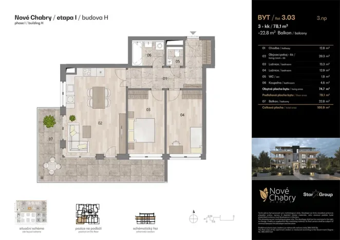 Prodej bytu 3+kk, Praha - Dolní Chabry, Kadaňská, 78 m2