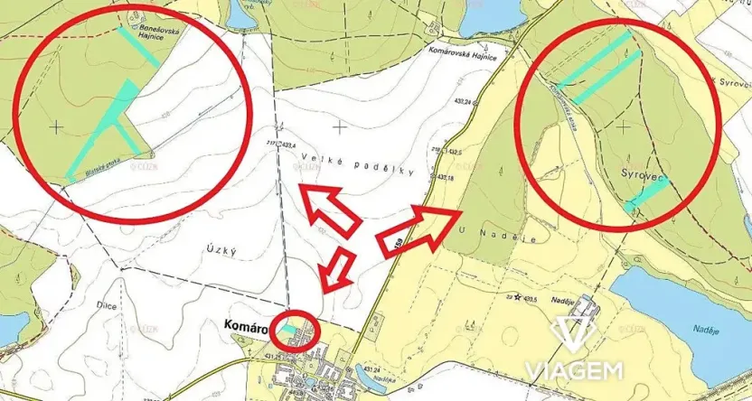 Prodej podílu lesa, Komárov, 8639 m2