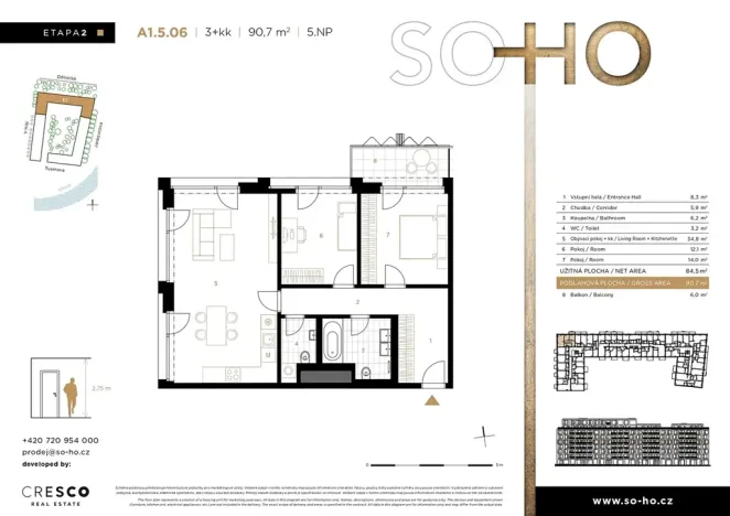 Prodej bytu 3+kk, Praha - Holešovice, V háji, 91 m2