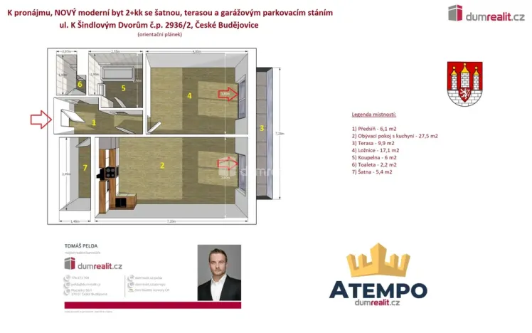 Pronájem bytu 2+kk, České Budějovice - České Budějovice 2, U Boru, 77 m2