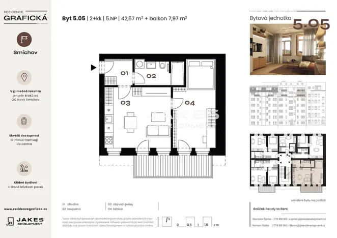 Prodej bytu 2+kk, Praha - Smíchov, Grafická, 43 m2