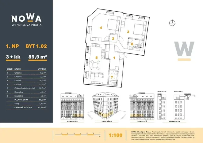 Prodej bytu 3+kk, Praha - Nové Město, Wenzigova, 90 m2