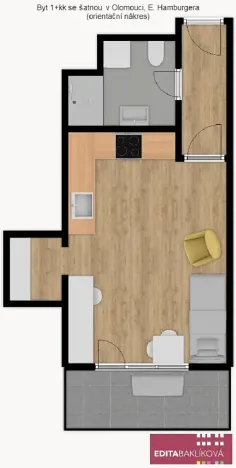 Pronájem bytu 1+kk, Olomouc, Eduarda Hamburgera, 33 m2