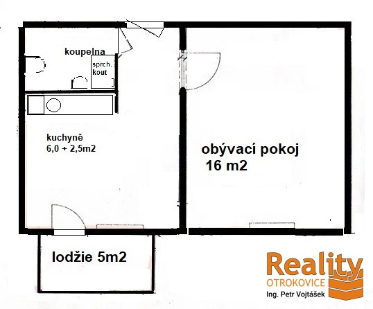 Pronájem bytu 1+1, Otrokovice - Kvítkovice, Luční, 33 m2