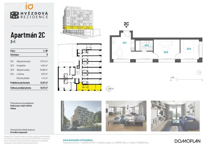 Pronájem bytu 2+1, Brno, Hvězdová, 46 m2
