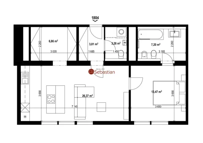 Pronájem bytu 2+kk, Teplice - Trnovany, Antonína Sochora, 58 m2