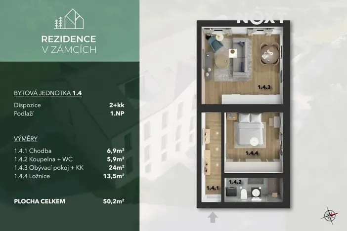 Prodej bytu 2+kk, Praha - Bohnice, V Zámcích, 52 m2
