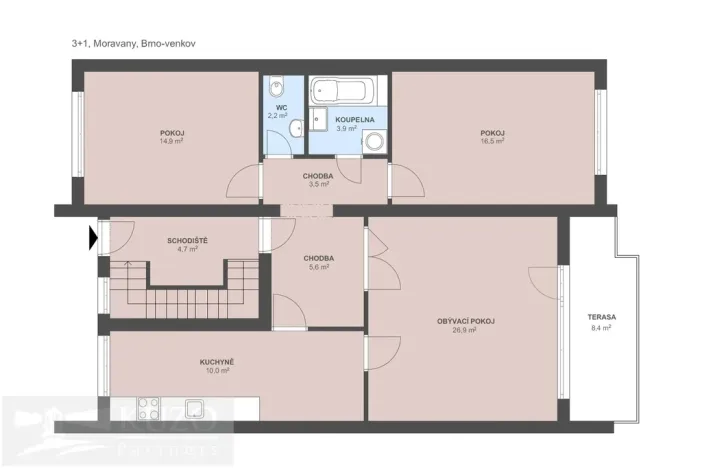 Prodej bytu 3+1, Moravany, Tichá, 108 m2