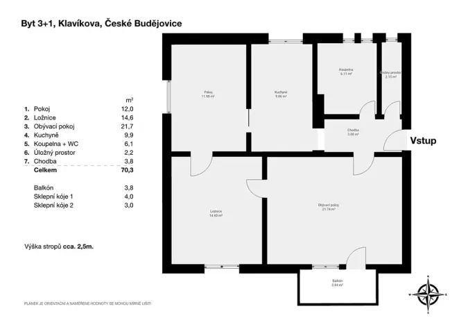 Prodej bytu 3+1, České Budějovice, Klavíkova, 70 m2