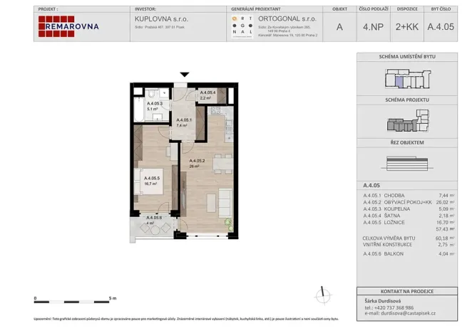 Pronájem bytu 2+kk, Písek, Pražská, 60 m2