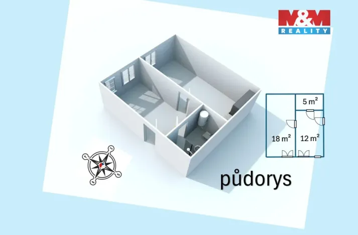 Pronájem bytu 2+kk, Kolín - Kolín I, Husova, 35 m2