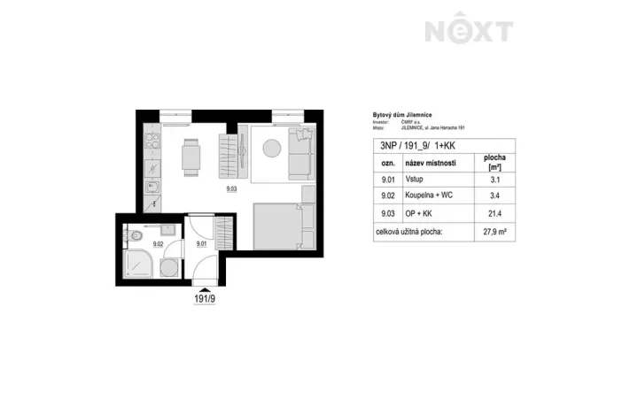 Pronájem bytu 1+kk, Jilemnice, Jana Harracha, 30 m2