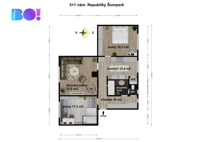 Prodej bytu 3+1, Šumperk, nám. Republiky, 93 m2