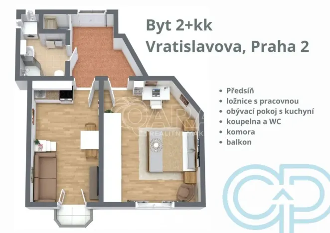 Prodej bytu 2+kk, Praha - Vyšehrad, Vratislavova, 47 m2