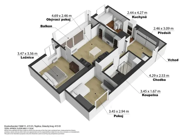 Prodej bytu 3+1, Teplice, Krušnohorská, 64 m2