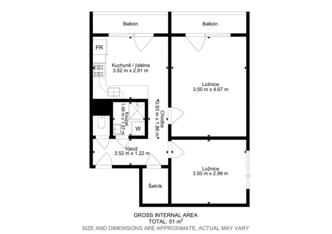 Prodej bytu 2+1, Brno - Žabovřesky, Záhřebská, 55 m2