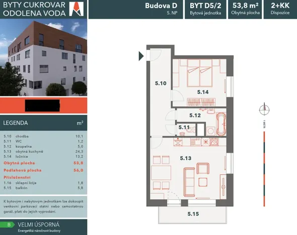 Pronájem bytu 2+kk, Odolena Voda, K Cukrovaru, 56 m2