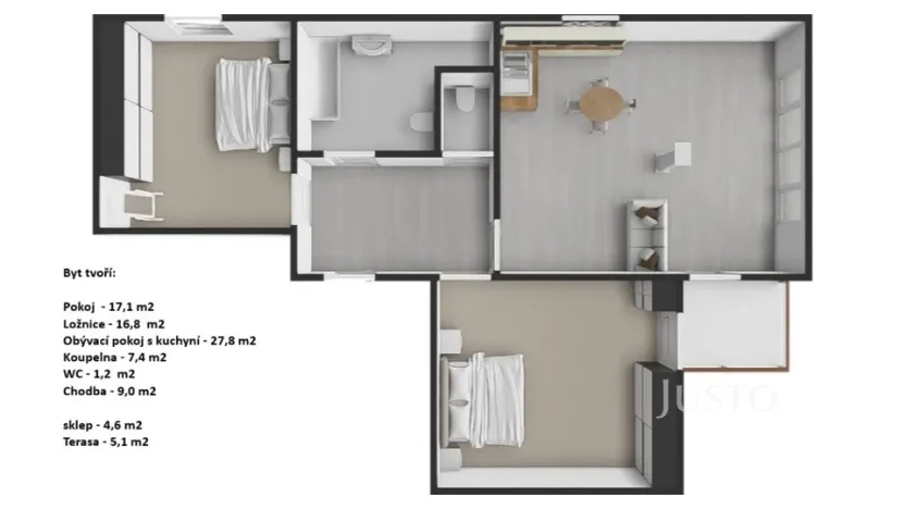 Pronájem bytu 3+kk, Praha - Šeberov, Na proutcích, 79 m2