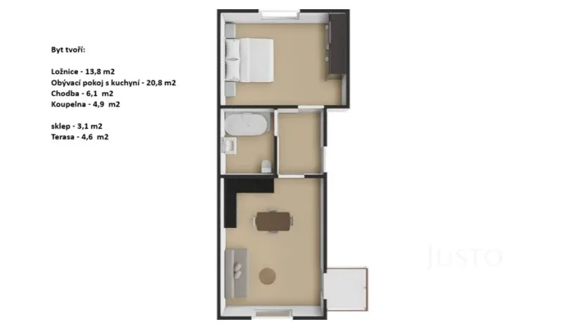 Pronájem bytu 2+kk, Praha - Šeberov, Na proutcích, 45 m2