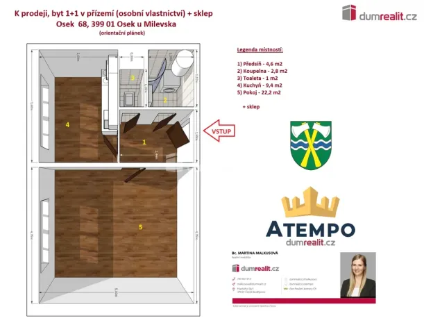 Prodej bytu 1+1, Osek, 42 m2