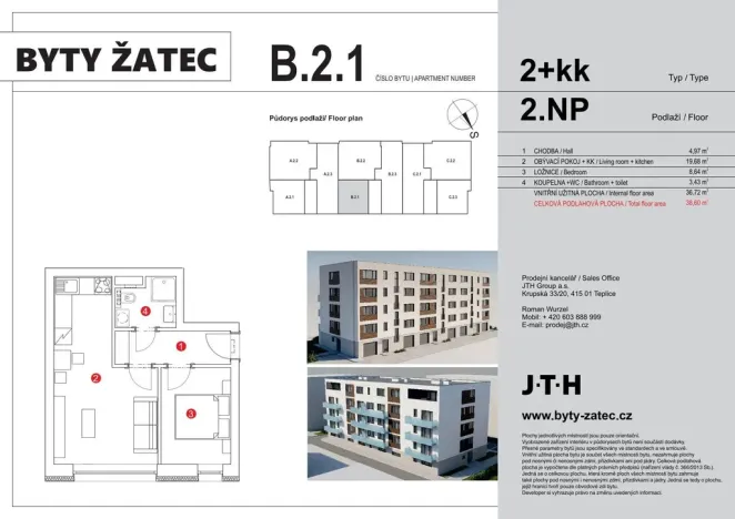 Prodej bytu 2+kk, Žatec, Husova, 39 m2