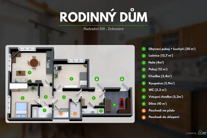 Prodej rodinného domu, Železnice, Nádražní, 73 m2