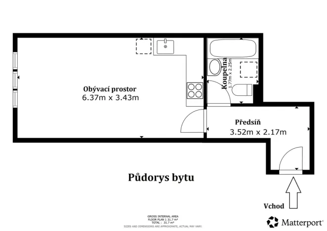 Prodej bytu 1+kk, Šestajovice, Komenského, 32 m2