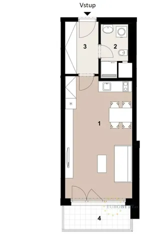 Pronájem bytu 1+kk, Praha - Vysočany, Kabešova, 41 m2