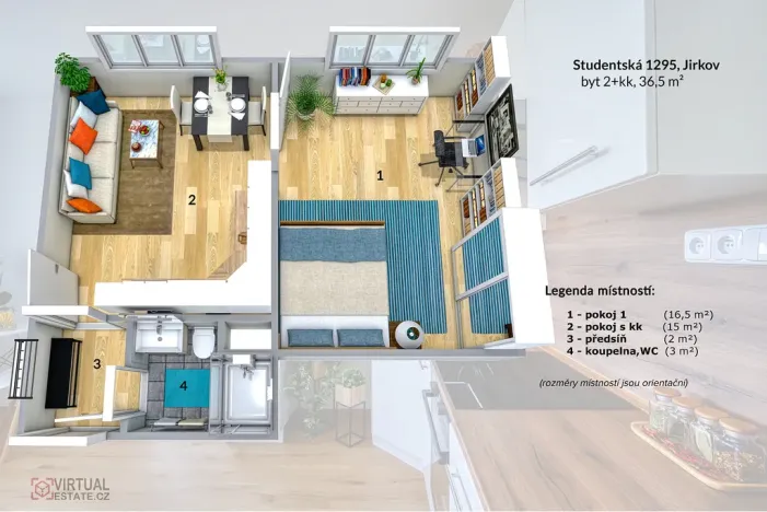 Pronájem bytu 1+1, Jirkov, Studentská, 35 m2