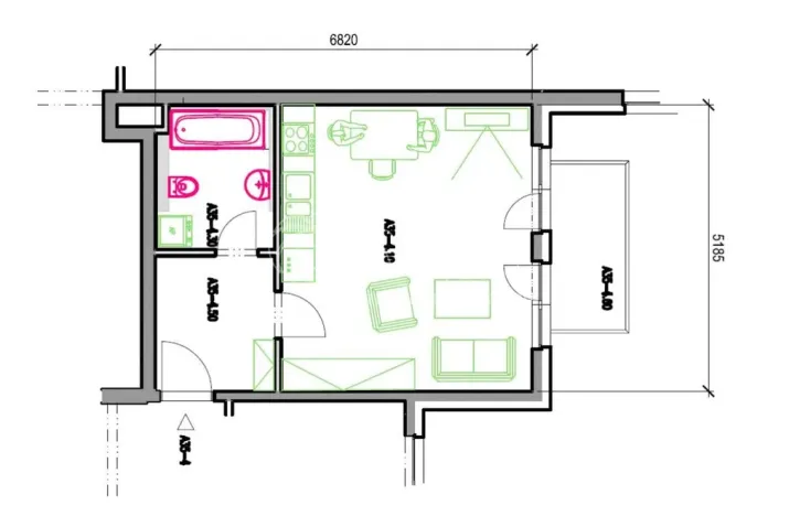 Pronájem bytu 1+kk, Praha - Michle, Hanusova, 35 m2