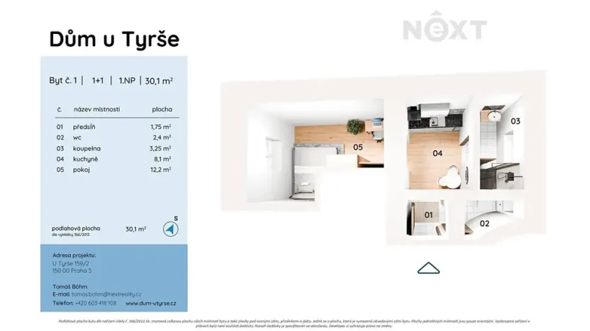 Pronájem bytu 1+1, Praha - Košíře, U Tyrše, 30 m2