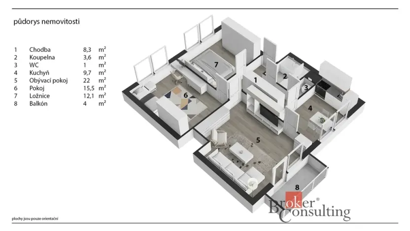 Prodej bytu 3+1, Chlumec nad Cidlinou - Kladruby, 77 m2