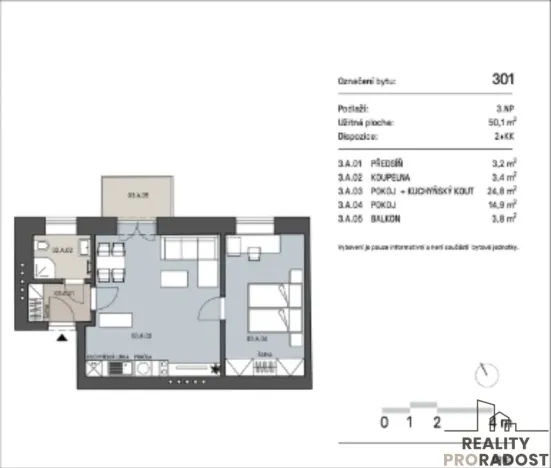 Pronájem bytu 2+kk, Brno, Provazníkova, 45 m2