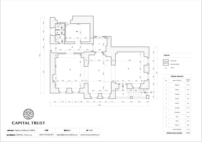 Pronájem bytu 3+1, Teplice, Kollárova, 106 m2