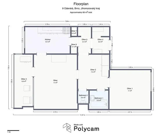 Pronájem bytu 2+1, Brno, Oderská, 57 m2