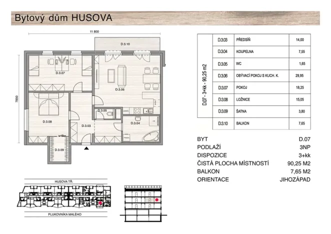 Prodej bytu 3+kk, České Budějovice, Plukovníka Malého, 90 m2
