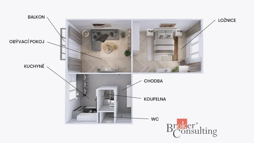 Prodej bytu 2+1, Brno - Zábrdovice, Merhautova, 62 m2