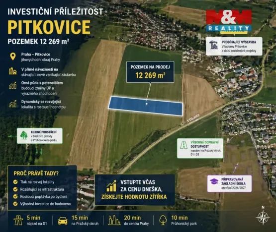 Prodej pole, Praha - Pitkovice, 12269 m2