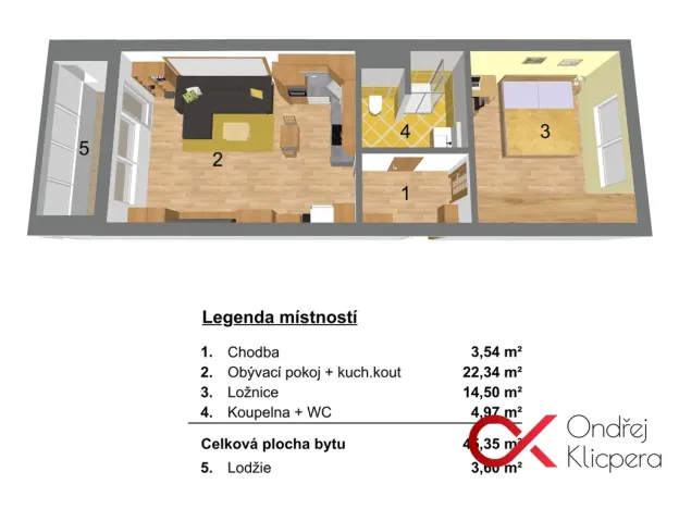 Prodej bytu 2+kk, Praha - Hlubočepy, Brichtova, 45 m2