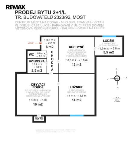 Prodej bytu 2+1, Most, tř. Budovatelů, 55 m2