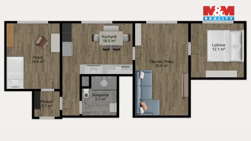 Prodej bytu 3+1, Jindřichův Hradec - Jindřichův Hradec III, sídliště Vajgar, 73 m2