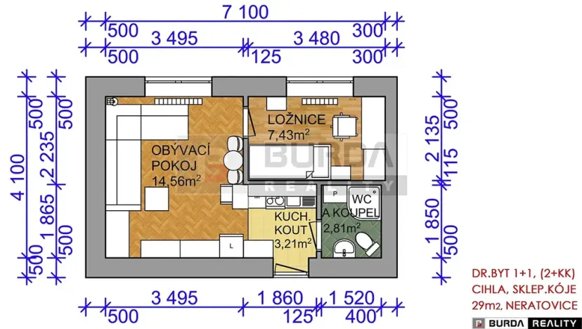 Pronájem bytu 2+kk, Neratovice, 28 m2