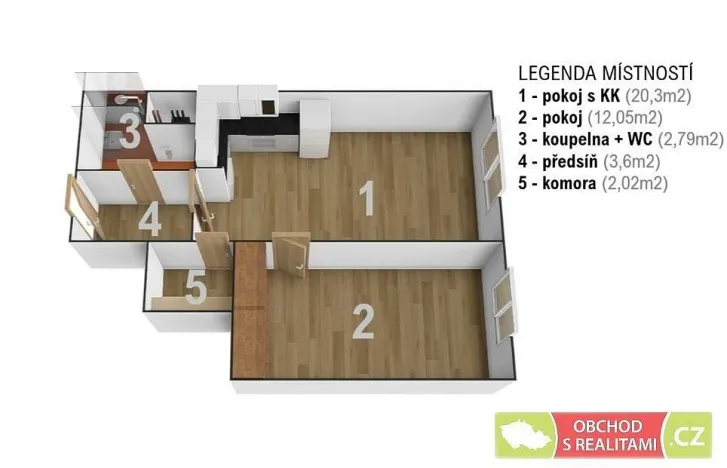 Pronájem bytu 2+kk, Praha, Božetická, 41 m2