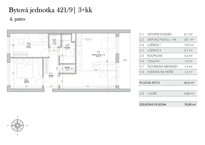 Prodej bytu 3+kk, Praha - Lhotka, Jílovská, 71 m2