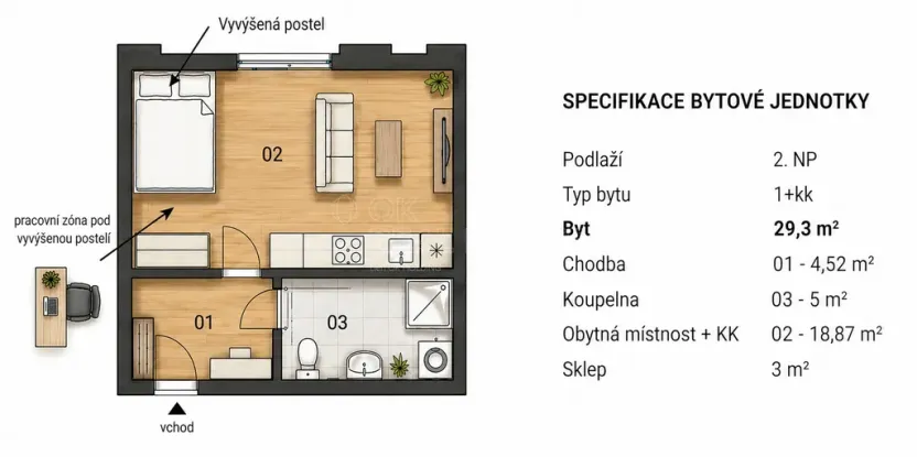 Pronájem bytu 1+kk, Ostrava - Moravská Ostrava, 28. října, 30 m2